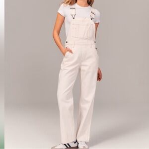 Abercrombie & Fitch Women's Off-White Overalls Size L NWT Cream Cotton Jeans